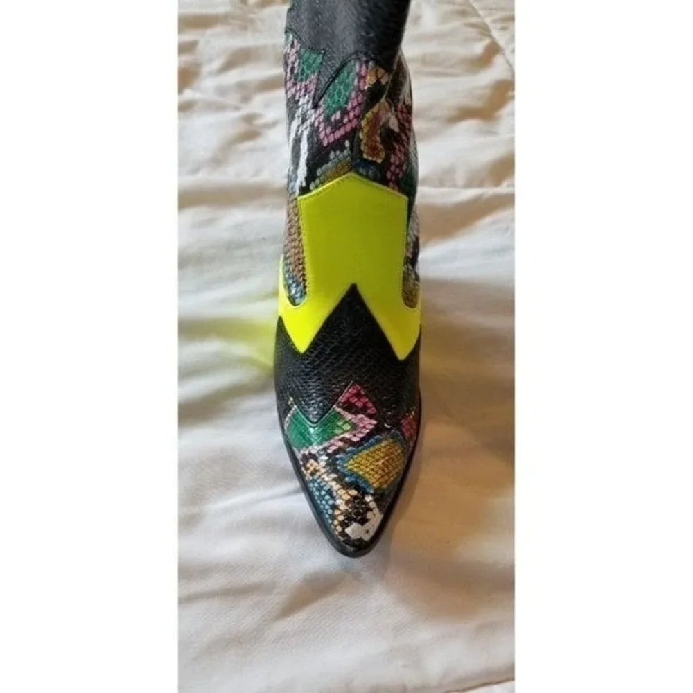 Snakeskin Print Cowboy Boots Western Neon‎ Yellow Accents Trendy Colorful